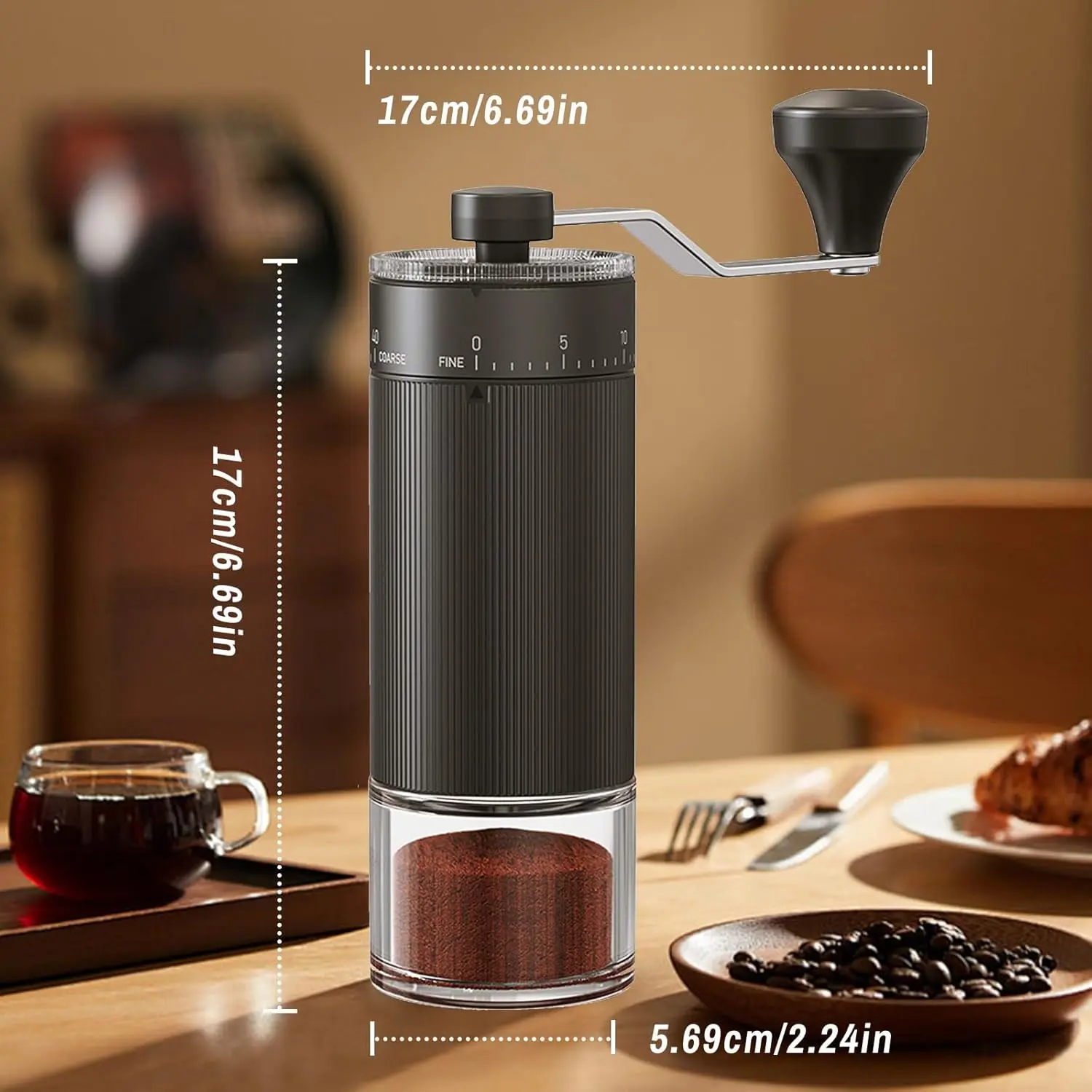 Portable Manual Coffee Grinder - Mini, Self-Contained, Hand-Powered Model with 40 Adjustable Settings, 30g Capacity Crank & Suitable for Travel, Home Use, Mini Manual Grinders, Self-Contained Manual Grinders