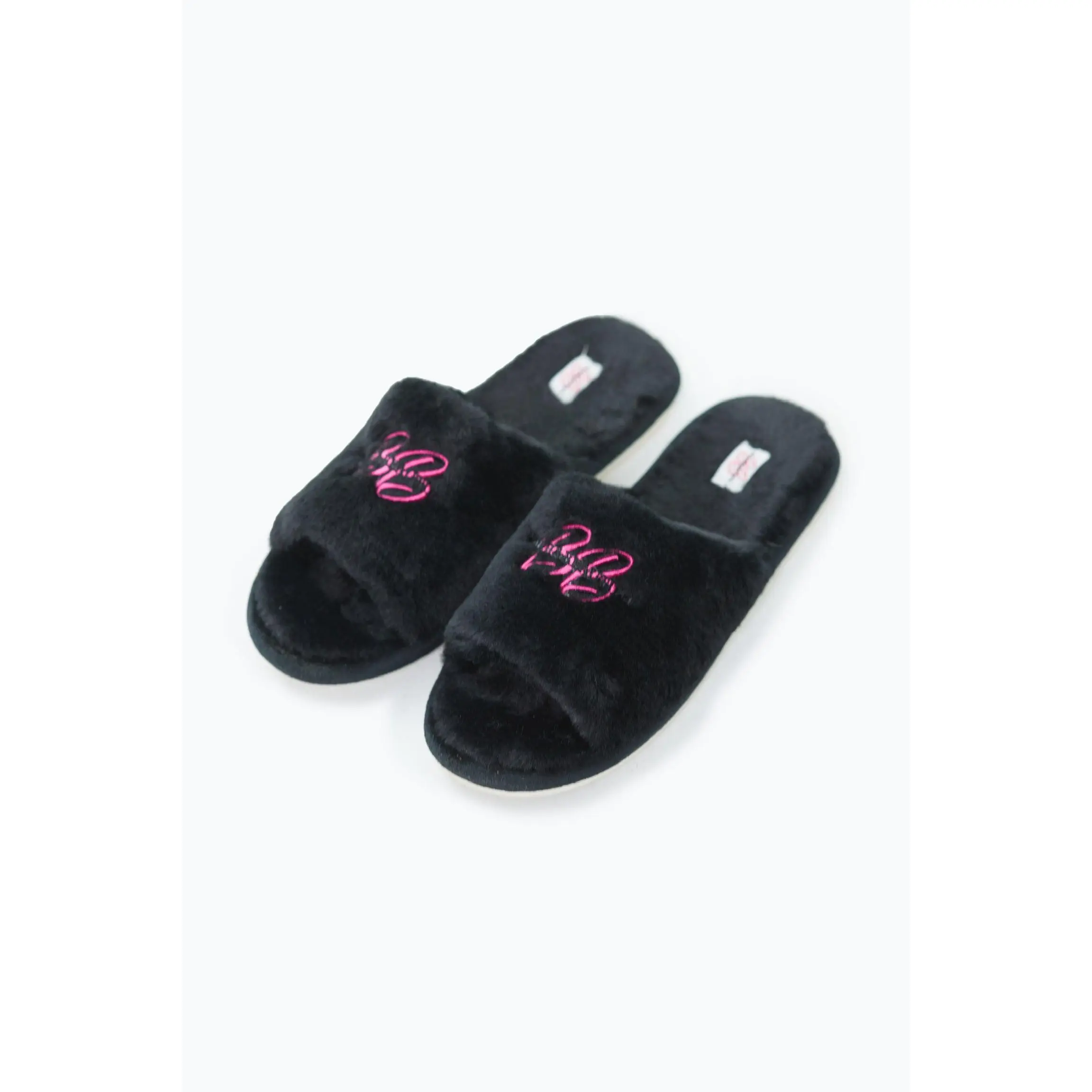BB SIGNATURE BLACK OPEN TOE SLIPPERS