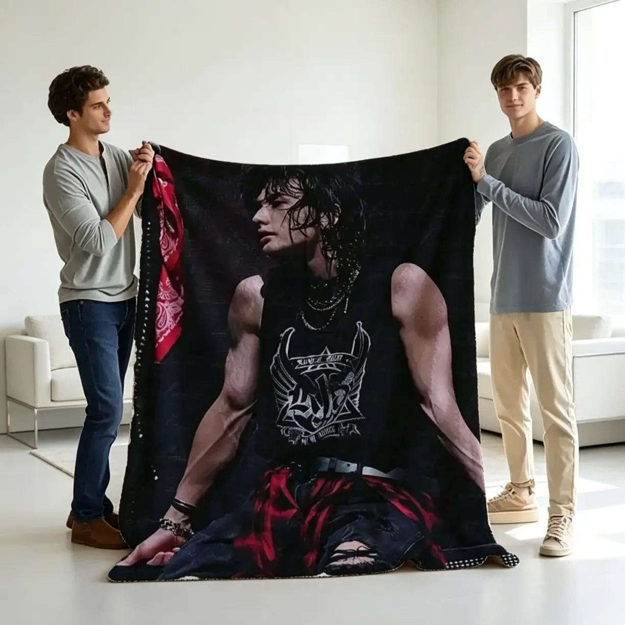 Korean Boy Group Stray Hyunjin Flannel Blanket, Soft Cozy Throw Blanket, Idol Fan Blanket for Sofa Bed Office Travel, Perfect Gift