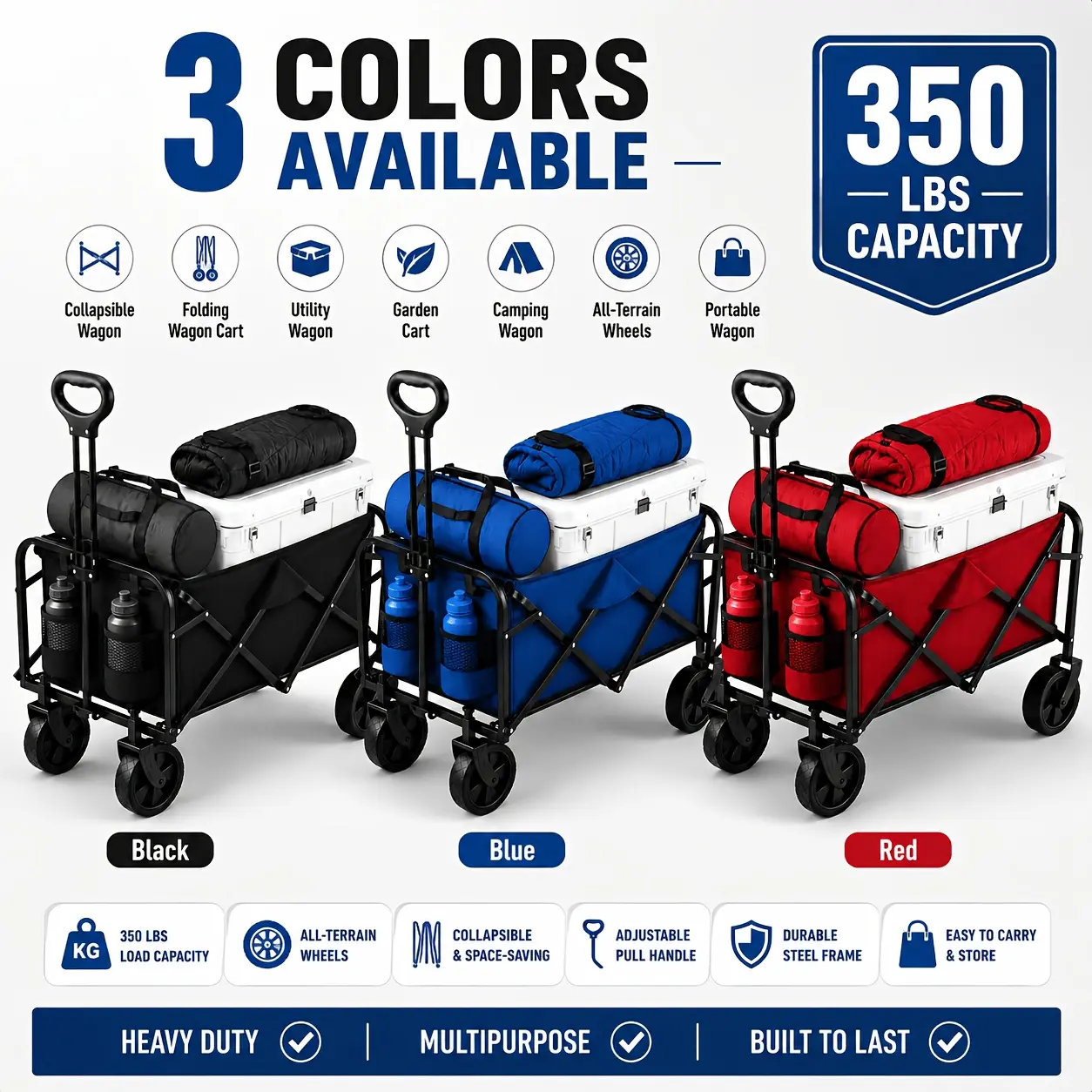Heavy-duty foldable handcart, load capacity 50 lbs (sold separately)/350 lbs/550 lbs, foldable multi-purpose cart with all-terrain wheels, suitable for shopping, sports, farming, yard work, camping, beach use, and grocery shopping
