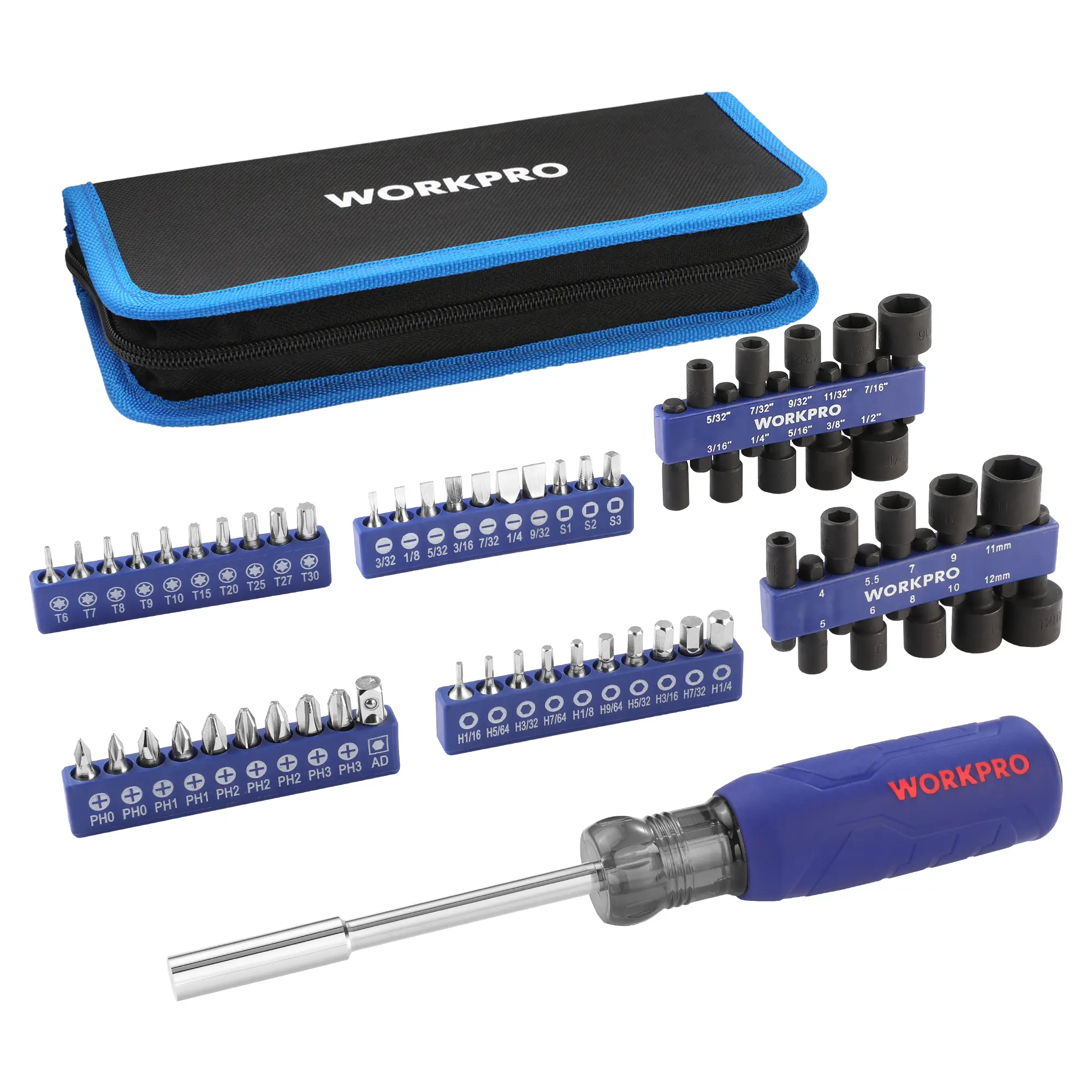 WORKPRO 61-PACK Magnetic Screwdriver Bits & Nut Driver Set with Organizer Bag, DIY Tools & Equipment for Men Women Mechanic, Herramientas Tool Bit Kit Home Improvement Gift, Metric & SAE