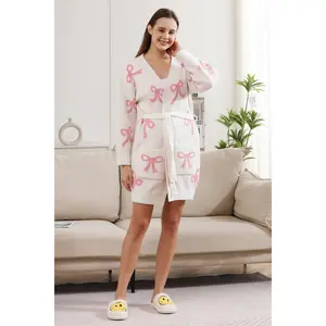 ComfyLuxe Ribbons Pattern Luxury Soft Robe w/ Front Pockets & Belt