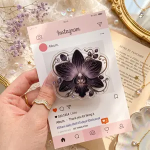 Aesthetic Dark Orchid Phone Grip, Goth Flower Acrylic Phone Stand, Cute Floral Holder for Ereader Tablet, Elegant Purple Botanical Phone Accessory