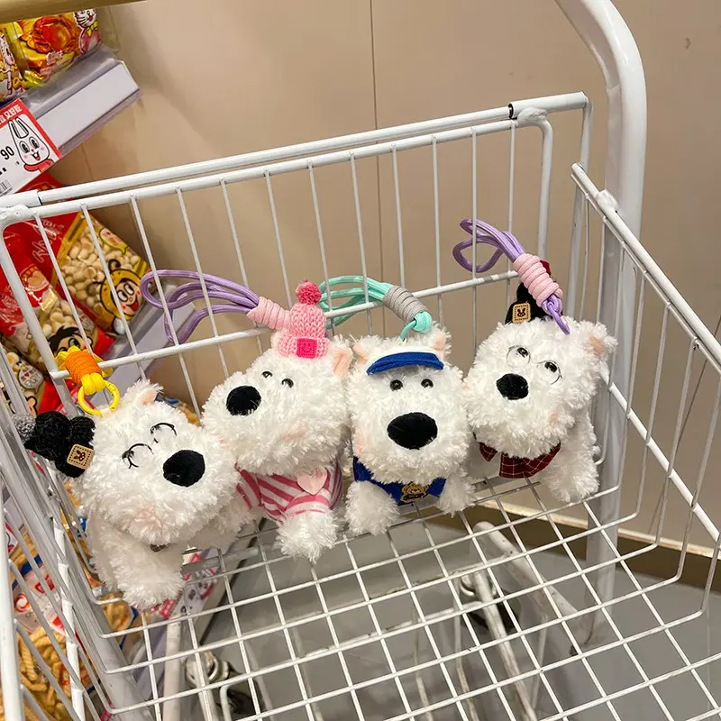 1pc Cute West Highland Plush Dog Plush Pendant Cartoon Doll Scribbled Puppy Doll Bag Pendant Keychain