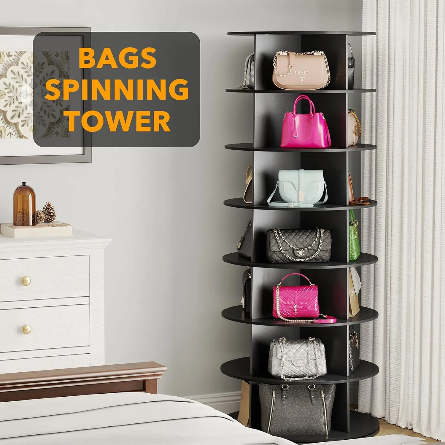 7-Tier Spinning Rotating Shoe Rack Organizer, Shoe Display Tower Lazy Susan, Revolving Shoes Rack StorageOrganization, 360 Vertical Bags Holder Rotate Organizer
