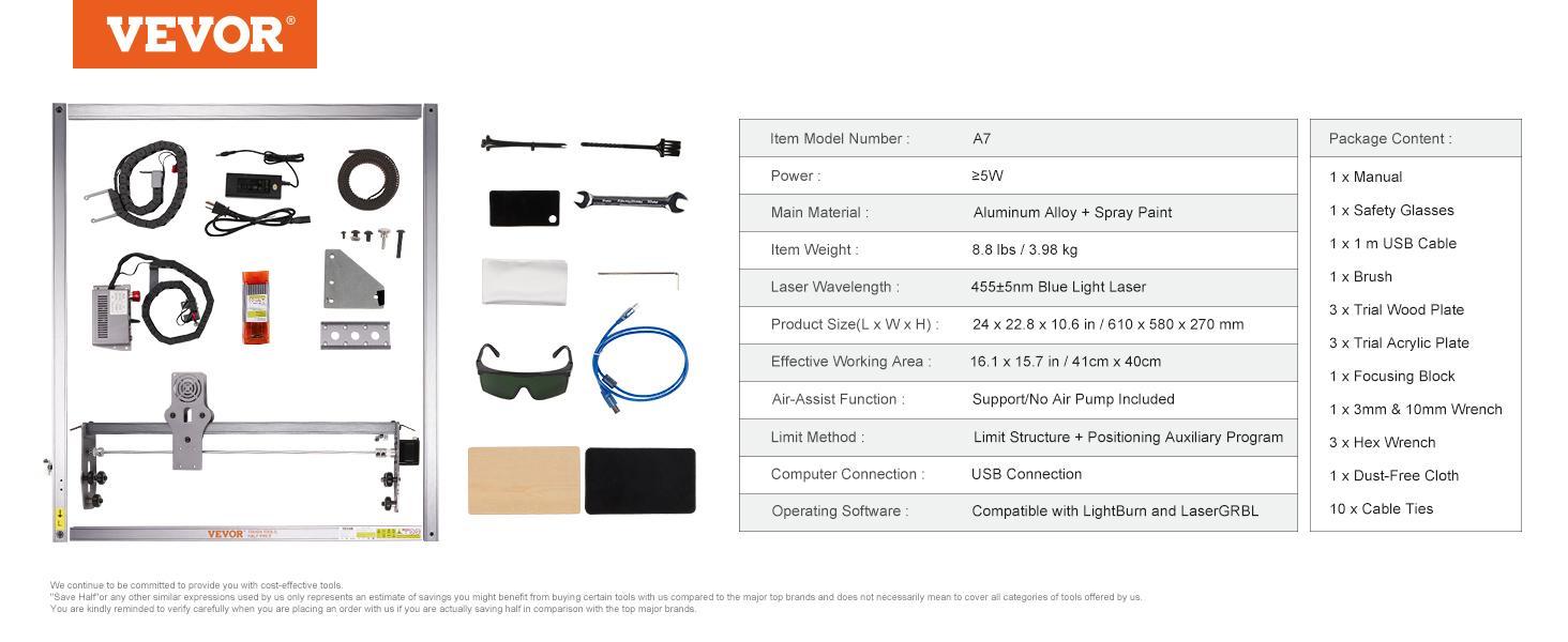 VEVOR Laser Engraver, TikTokShopBlackFriday, 5W Output Laser Engraving Machine, 16.1" x 15.7" Large Working Area, 10000mm/min Movement Speed, Compressed Spot with Eye Protection, Laser Cutter for Wood, Metal, Acrylic