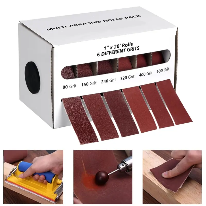 6 PCS Emery Cloth Roll Pack, 6 Grits Assorted Abrasive Sand Paper, Multi-Purpose Home Repair Heavy Duty Hardware Sand Paper with 80/150/240/320/400/600 Grits