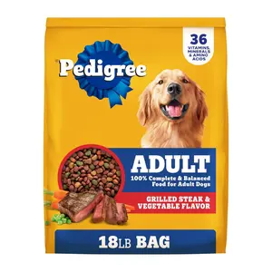 Pedigree Adult Dry Dog Food, Complete Nutrition, Grilled Steak & Vegetable Flavor, 18 lb. Bag