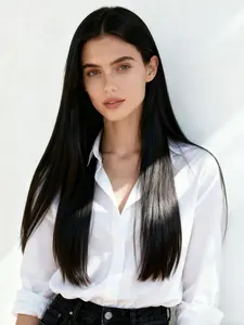 13*4 lace front synthetic wig, long straight black hair, center part, women's style, -200 density, suitable for Christmas and cosplay, Straight Synthetic Wigs