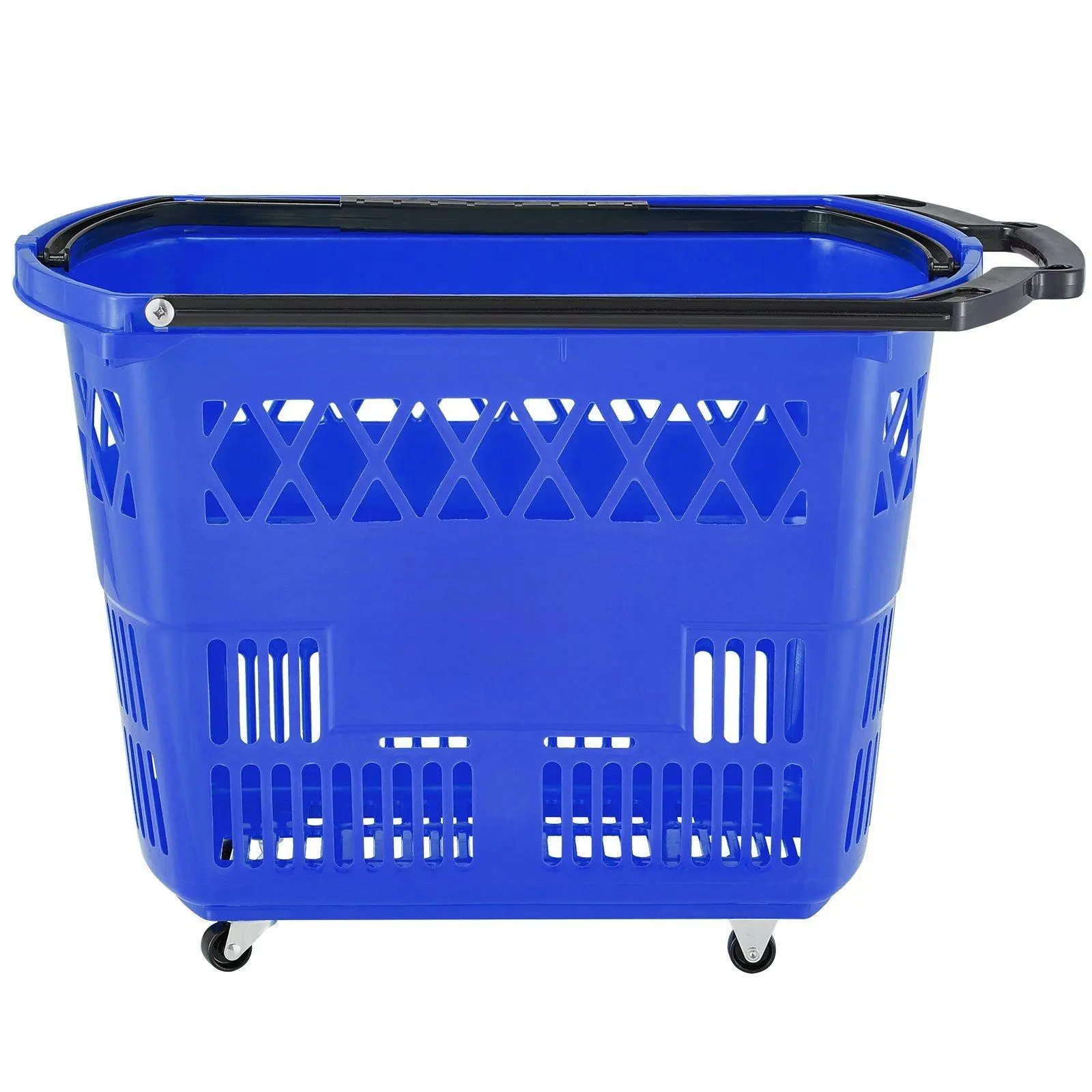 Shopping Baskets 6PCS 39L Rolling Cart with Wheels - Large Plastic Grocery Basket Set with Handles for Supermarkets, Stores, Home, Family Shopping - Portable Handheld Basket Blue Default