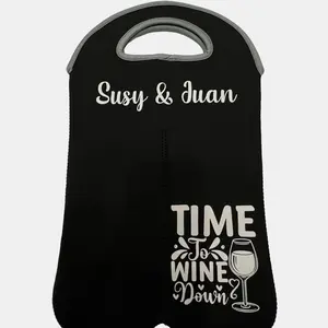 Custom Print Neoprene Dual Wine Bottle Holder for Home and Parties