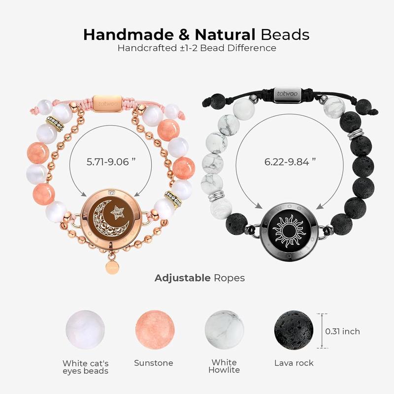 TOTWOO Long Distance Touch Bracelets for Couples, Vibration and Light for Love Couples, Gifts for Girlfriend, Bluetooth Pairing, Jewelry