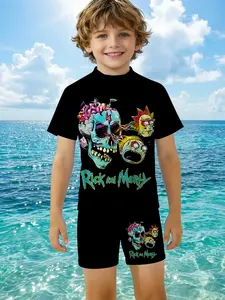 Trendy Punk Style Kids Swimwear Set, Loose Fit Short Pants Design, Perfect Summer Beach Wear, Ideal Gift Choice!
