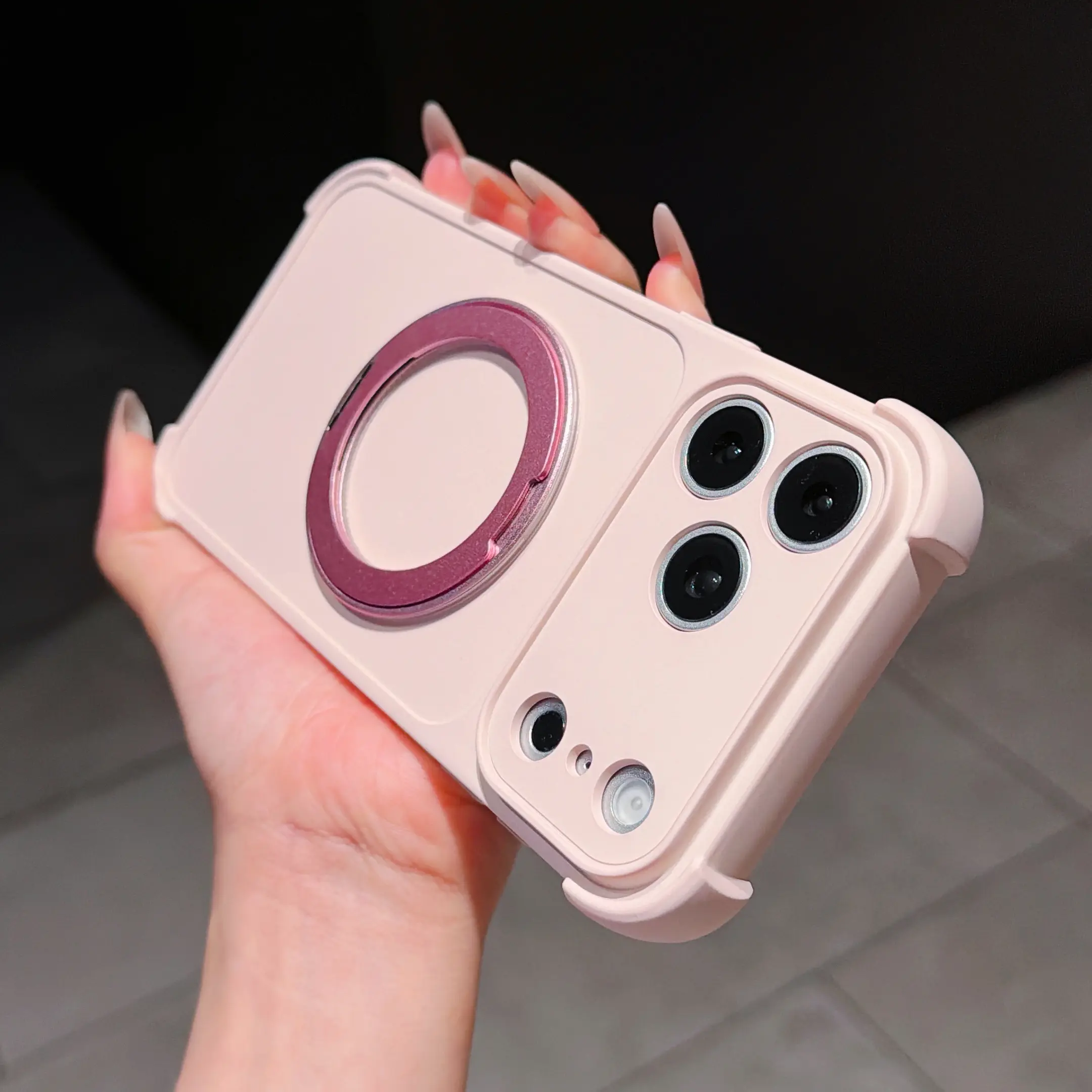 Women's Matte TPU Phone Case - 360° Rotatable Magnetic Ring Stand, 4-Corner Shockproof, Full Lens Protection Cover for iPhone 14/15/16/17 Full Series, Cute Solid Color Shell shiny