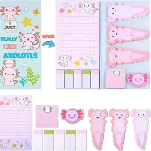 Axolotl Sticky Notes Set, Light Cartoon Memo Pad, Fun Fish & Mermaid Designs, Ideal Party Filler, Student Stationery Supplies