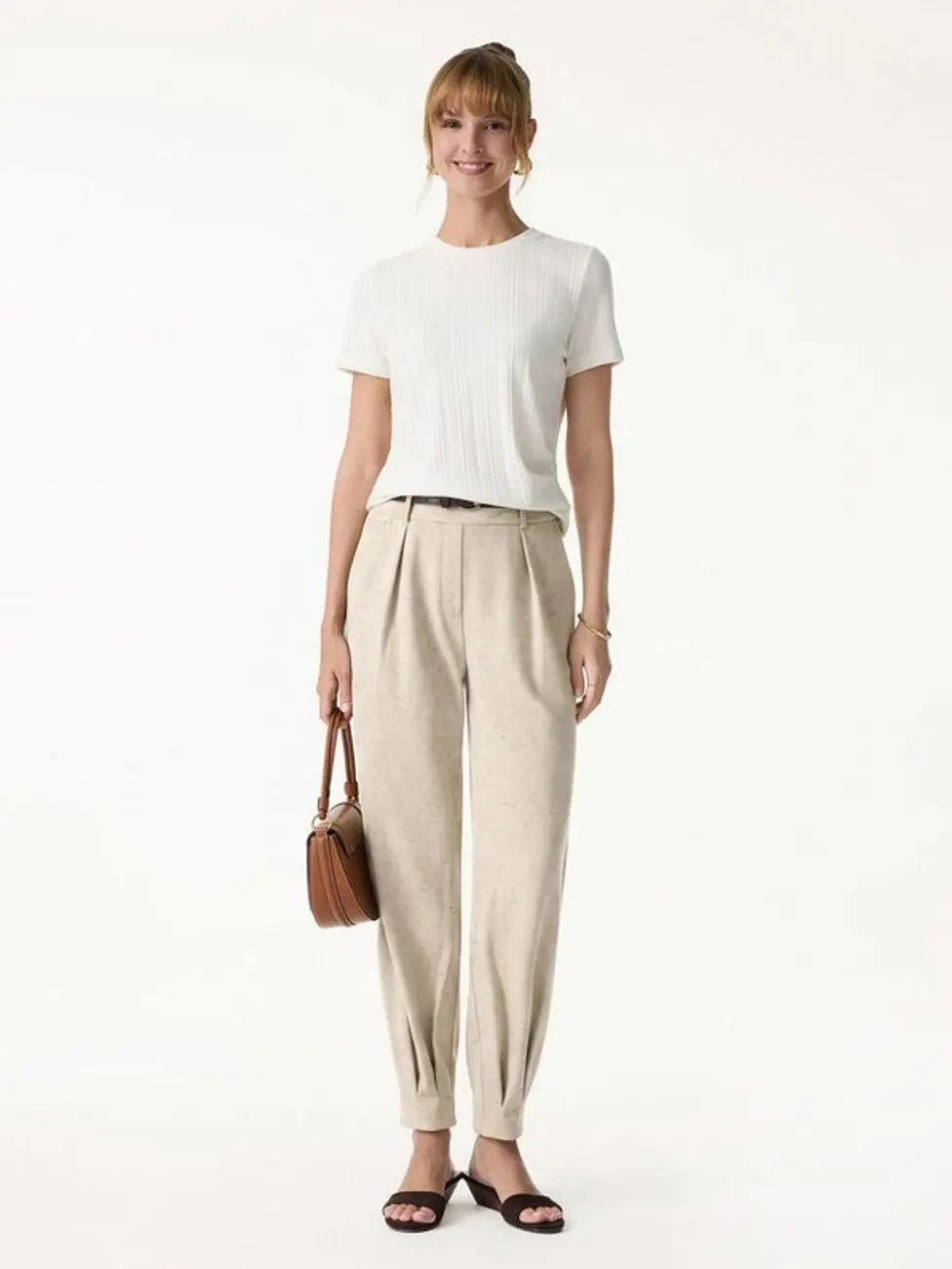 Stretch Linen-Like Wrinkle-Resistant Pants - Heather Ivory