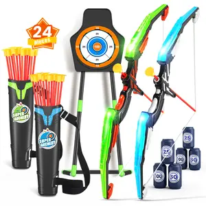 Bow and Arrow Set for Kids, 2-Pack LED Light Up Archery Set with 24 Suction Cup Arrows, Indoor and Outdoor Toy for Boys Girls Age 4-8 8-12 with Standing Target&2 Quivers, Birthday Gift 3-12 Years Old