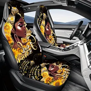 Empowering Black Woman Sunflower Pattern Car Seat Covers Durable Protection for All Seasons Perfect Gift for Friends 2 Pieces