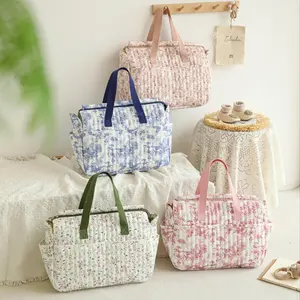 Floral Print Large Capacity Diaper Bag, 1 Count Multi-functional Stroller Bag, Baby Travel Essentials, Mommy Bag for Daily Travel, Multifunctional Diaper Bag