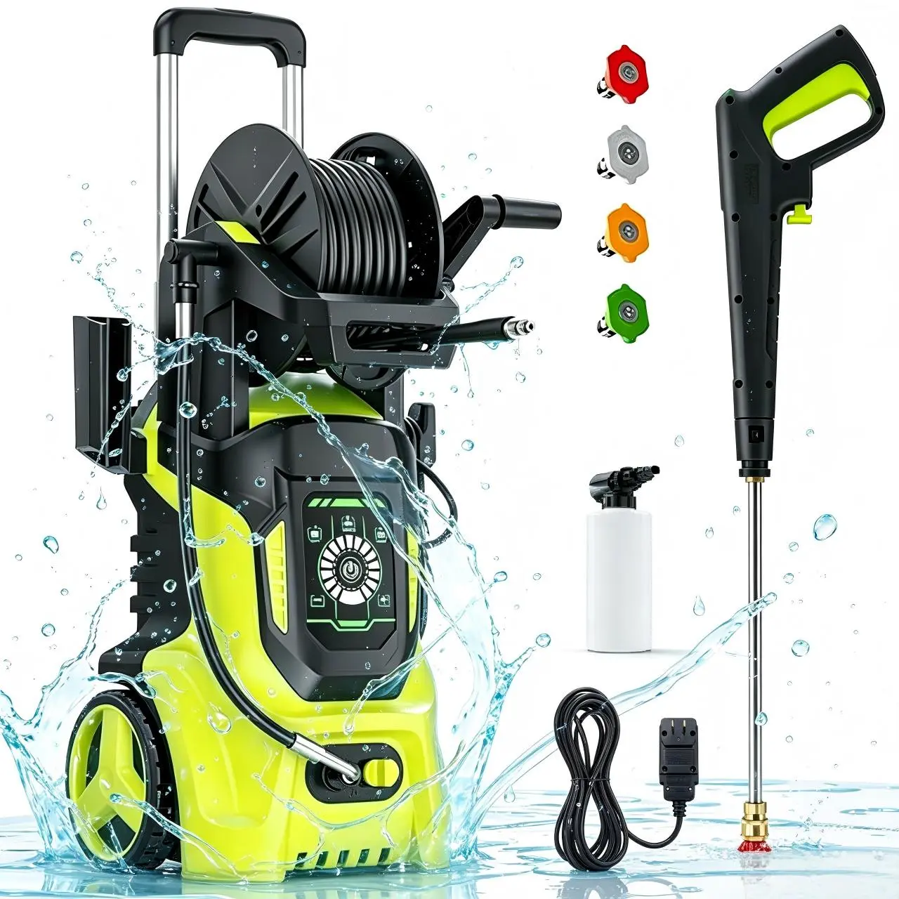 Electric Pressure Washer 2800PSI 2.8GPM, 15 Level Adjustable Touch Screen, Flexible Cleaning Performance, with 4 Adjustable Nozzle, 500ML Soap Tank, Stainless Steel Lance, Total Stop System for Car Wash, Home, Patio, Outdoor Cleaning