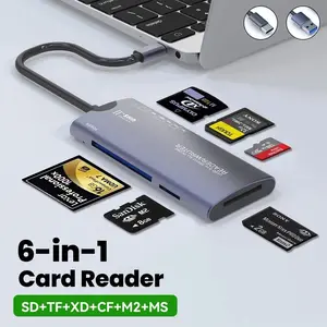 6-In-1 Usb2.0(Type-C) Multi-Functional Card Reader SD TF Xd Cf M2 Memory Card Adapter, Data Transfer Compatible