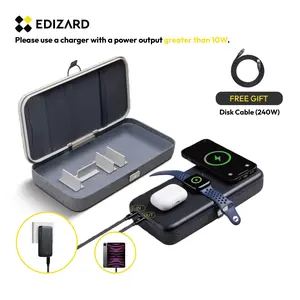 EDIZARD PowerCube 4-IN-1 Qi2 Charging & Organizing Box Customizable Storage for Fast Charging Up to 2X Faster Leather & Cationic Oxford Fabric Cellphone Charger