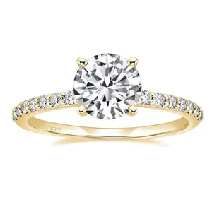 1.25 CT 925 Sterling Silver Round Cut Solitaire Cubic Zirconia Engagement Ring Halo Promise Ring