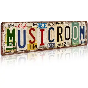 "Music Room" Vintage License Plate Collage 8×12 Inch Rustic Aluminum Metal Sign – Retro Music Studio Wall Decor for Home, Bar, Cafe & Music Space, Perfect Gift for Music Lovers & Musicians