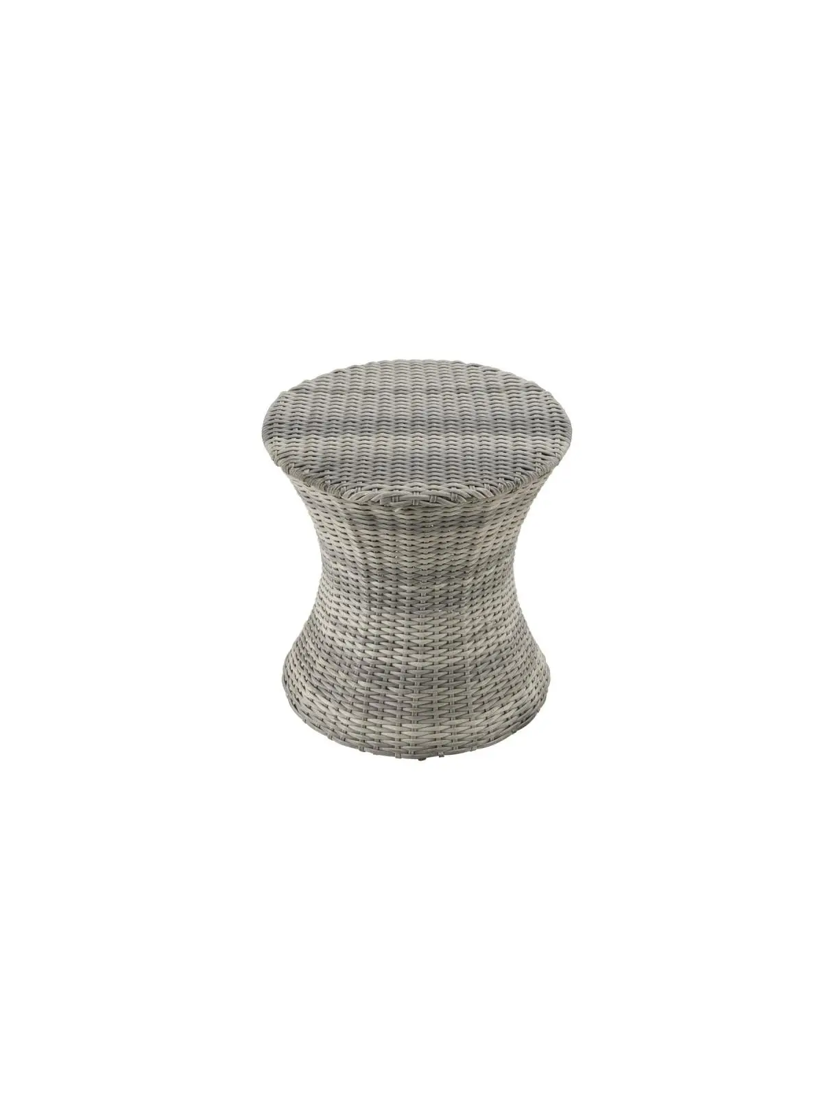 Romantic Collection Outdoor Round End Table - Rattan Wicker Tabletop, Neutral Dual-Tone Outdoor Safe Wicker Table, Suitable for Deck, Balcony, Assembly Required, Rattan Wicker Tables