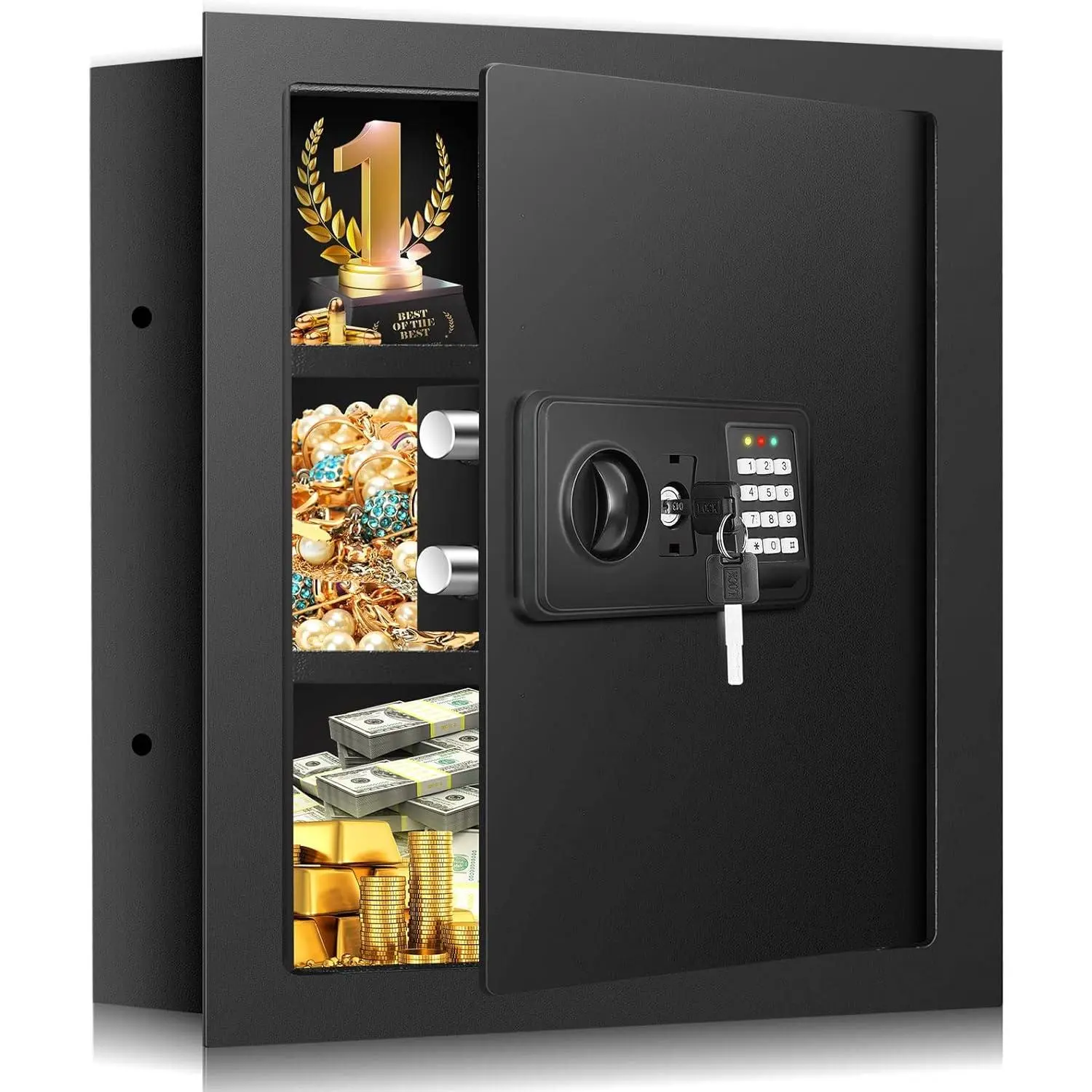 17.72" Tall Wall Safes Between the Studs with  Bottom Compartment, Heavy Duty  Safe with Combination Lock, Compact in Wall Safe for Documents  Valuables