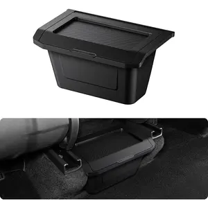 BASENOR Tesla Model Y Juniper Rear Center Console Organizer, TPE Dustproof Trash Can with Anti-Slip Lid Garbage Bin Backseat Storage Box for 2025 2026 Model Y