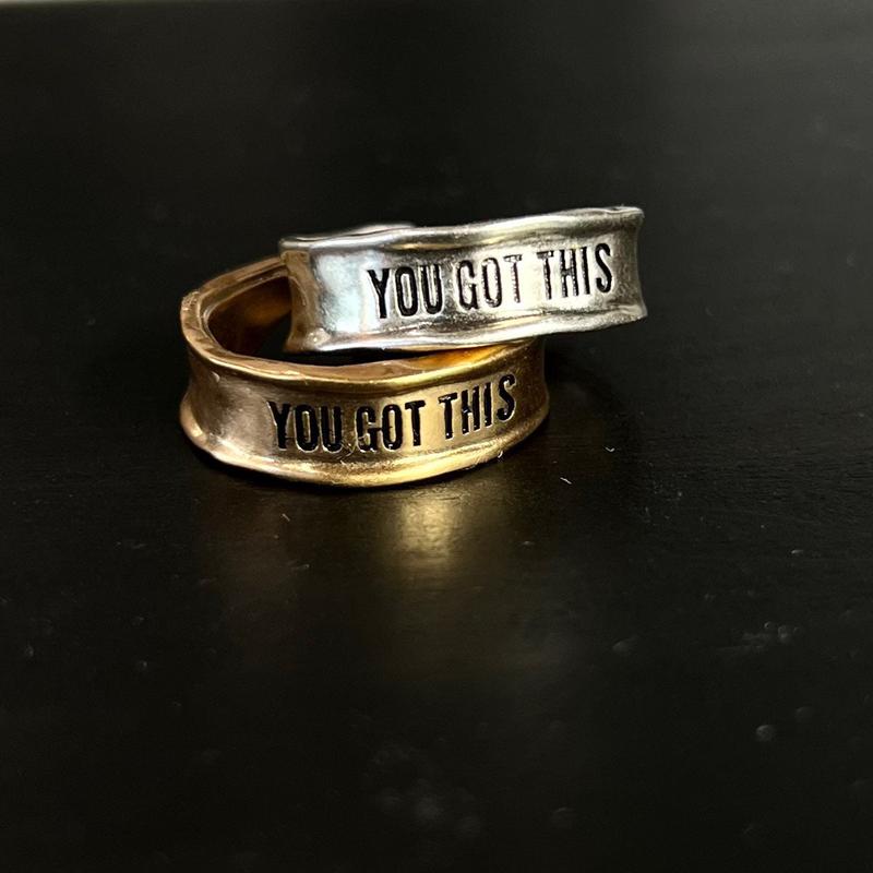 Katia Designs Remember Single Finish Adjustable Ring Antique Gold/Silver Finish Inspirational Message Breathe All Is Well Be You You Got This Slightly Adjustable Size