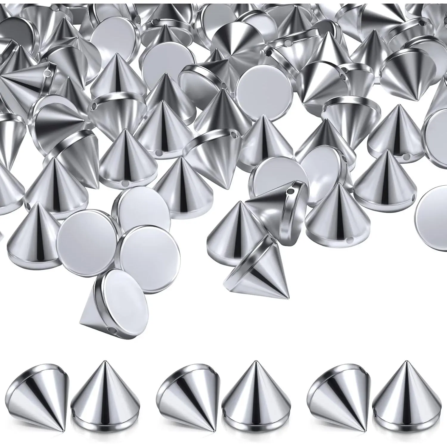 440 count 8mm  ABS  Spike Cone Studs, Rivets Cone Spike Studs Beads, Flat  Punk Spikes DIY Crafts Studs Glue on Decoration for Clothing Leather Clothes Belt Bag Shoes  Trims