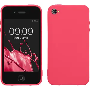 Case Compatible with  iPhone 4 / 4S Case - Soft Slim Protective TPU Silicone Cover - Neon Pink