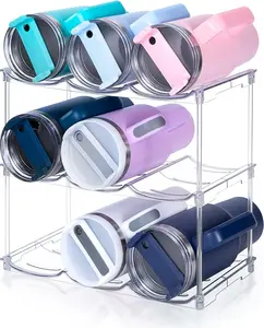 Stackable Water Bottle Organizer for Stanley 40 Oz Tumbler, Water Bottle Holder for Cabinet, Pantry Kitchen Organizers and Storage for Stanley Cup Accessories, Tumbler Organizer and Wine Rack, 3Pack spospo