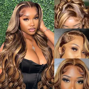[30“=$89] Yilike Highlight Body Wave Lace Front Wigs Human Hair Honey Blond Ombre Wigs  Body Wave Wig Pre Plucked 13x6 HD Lace Front Wigs Human Hair P4/27 Colored for Women Honey Blonde Ombre Lace Front Wig Human Hair Highlight Body Wave
