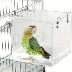 Parrot Bath Tub Acrylic Bird Lovebird Cockatoo Square Cage Special Wash Box, Bird Supplies, Parrot Shower Container, Pet Care Essentials