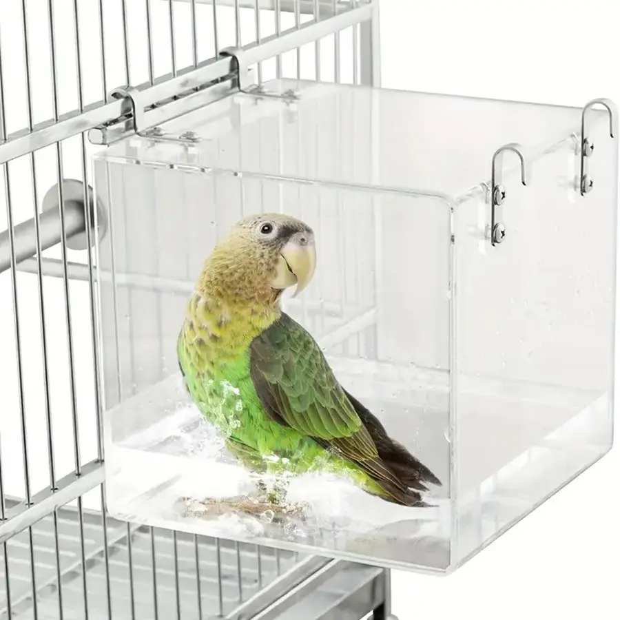 Parrot Bath Tub Acrylic Bird Lovebird Cockatoo Parakeet Bird Bath Square Cage Special Wash Box Clean, Bird Grooming Supplies, Parrot Shower Container, Pet Care Essentials
