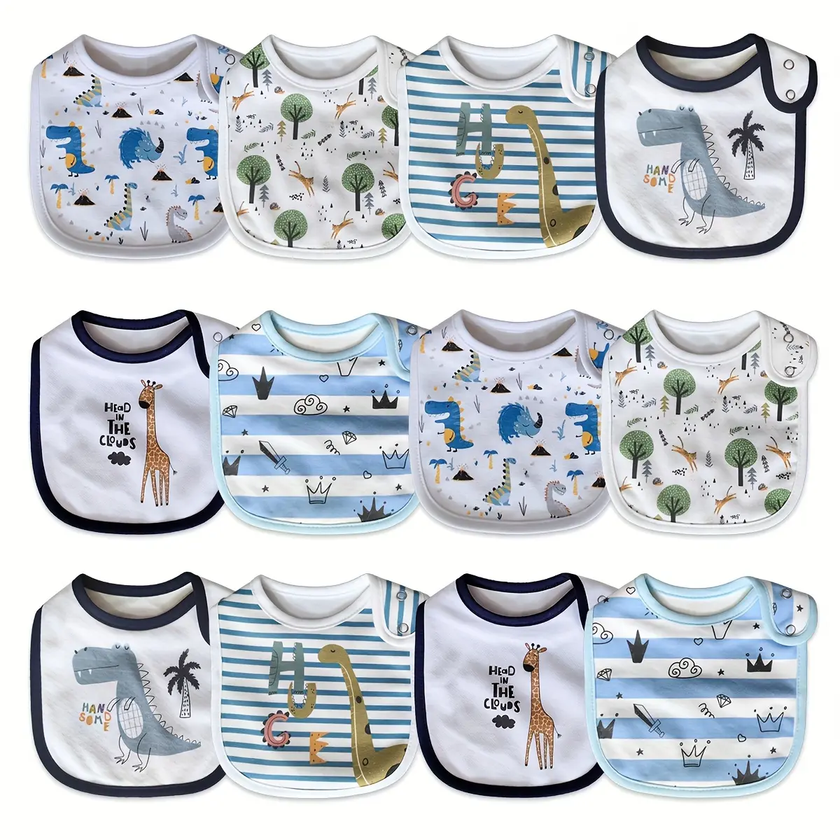 12-Pack Baby Bibs for Boys & Girls, Soft Cotton Drool Bibs with Waterproof Backing & Adjustable Snaps, Extra Absorbent for Feeding, Teething & Daily Mess Protection