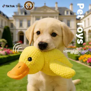 PetToys Squeaky Dog Toy Yellow Duck with Quacking Sound Safe Durable Chew Stick for Indoor Dogs All Sizes and Breeds Calming Duck Toy for Pulling Biting or Tugging
