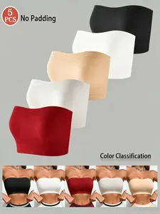 5 Colors in 1 Pack Women's Seamless Bandeau Bra No Padding – Wireless Tube Top Bralette for Lounge, Sleep, Layering, Daily Wear
