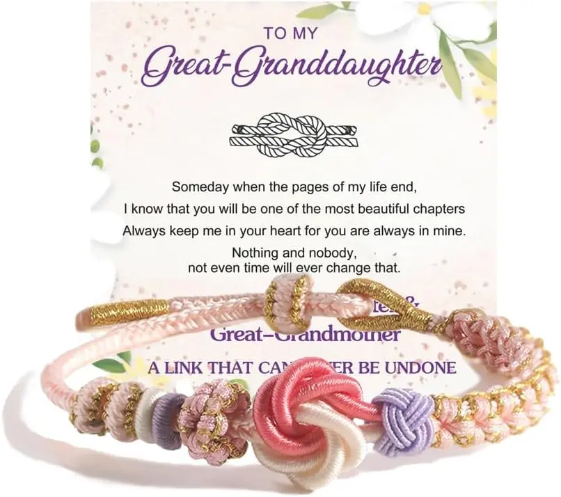 Peach Blossom Knot Bracelet - Adjustable Braid Rope For Granddaughter, Heartfelt Gifts From Grandma