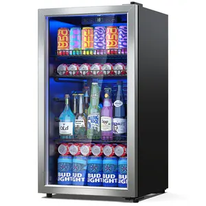 MANASTIN Beverage Refrigerator and Cooler, Mini Fridge with Glass Door for Soda Beer or Wine, Freestanding Small Drink Dispenser, Digital Temperature Control, Home, Bar, Office