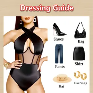 Women's Viral Bodysuit Bodysuits, Underwear Womenswear, Crossover Neckline Mesh Sleeveless Skinny, Soft Comfortable Stretchy Fabric, Party Vacation Casual Beach Fashion Item Thanksgiving Gift Christmas Gift