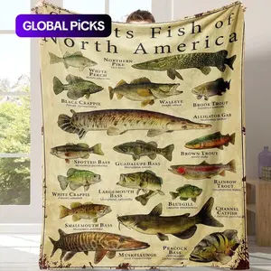 Fish Pattern Flannel Blanket, 1 Count Soft Comfortable Warm Throw, Air-conditioned Room Blanket, Warm Nap Blanket for Home Office Travel Camping #GLOBAL PICKS