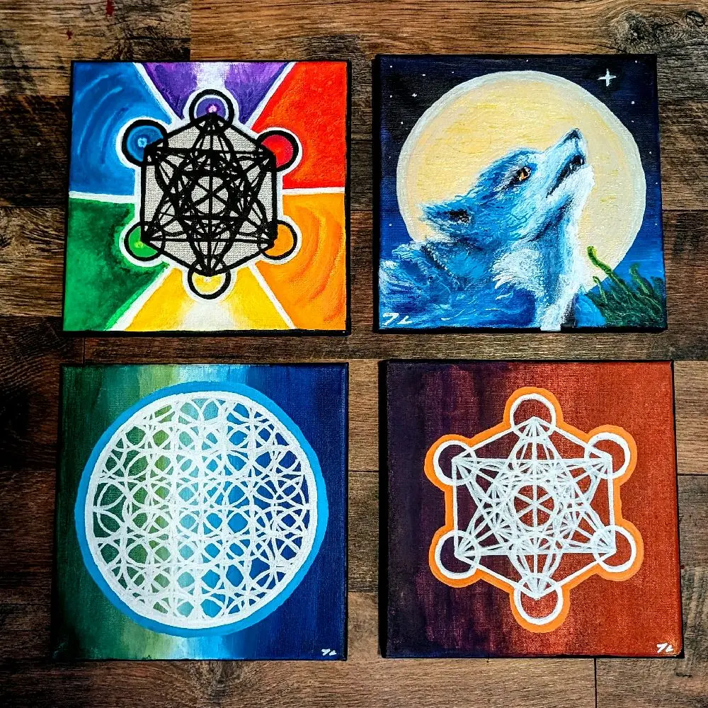 Custom 8x8 Acrylic Canvas - Unique Sacred Geometry & Wilderness Inspired Designs with Mosaic Patterns, Available in Various Colors, Custom Colors Available