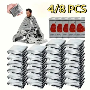 4/8pcs Emergency Mylar Thermal Blankets - Durable PET Material, Waterproof & Reflective Safety Gear for Outdoor Adventures, Survival, and Natural Disasters, Heat Retention, All-Season Use