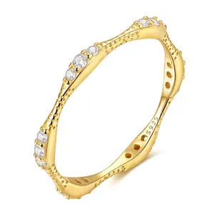 LAZA Liquid Gold Wave Ring for Women, 925 Silver Plated 18K Gold CZ Pave, Geometric Textured Stackable Band Ring, Dainty Minimalist Statement Jewelry, Quiet Luxury Everyday Ring, Trendy Gifts for Her Birthday Holiday Graduation