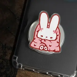 Strawberry Blanket Bunny Phone Grip, Cute Bunnie Kinder Accessories, Coquette Gift For Her pop socket sticky magnetic mount