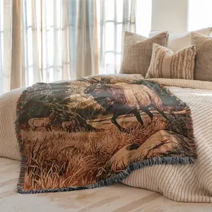 Multi-Function Tassel Woven Soft Warm Blanket, Cozy Throw Blanket, Forest Deer Pattern Bed Blanket, Also for Sofa Cover, Couch Throw, Armchair, Home Decor, Tablecloth, Shawl, Outdoor Picnic, Camping, Beach Towel, Office Nap